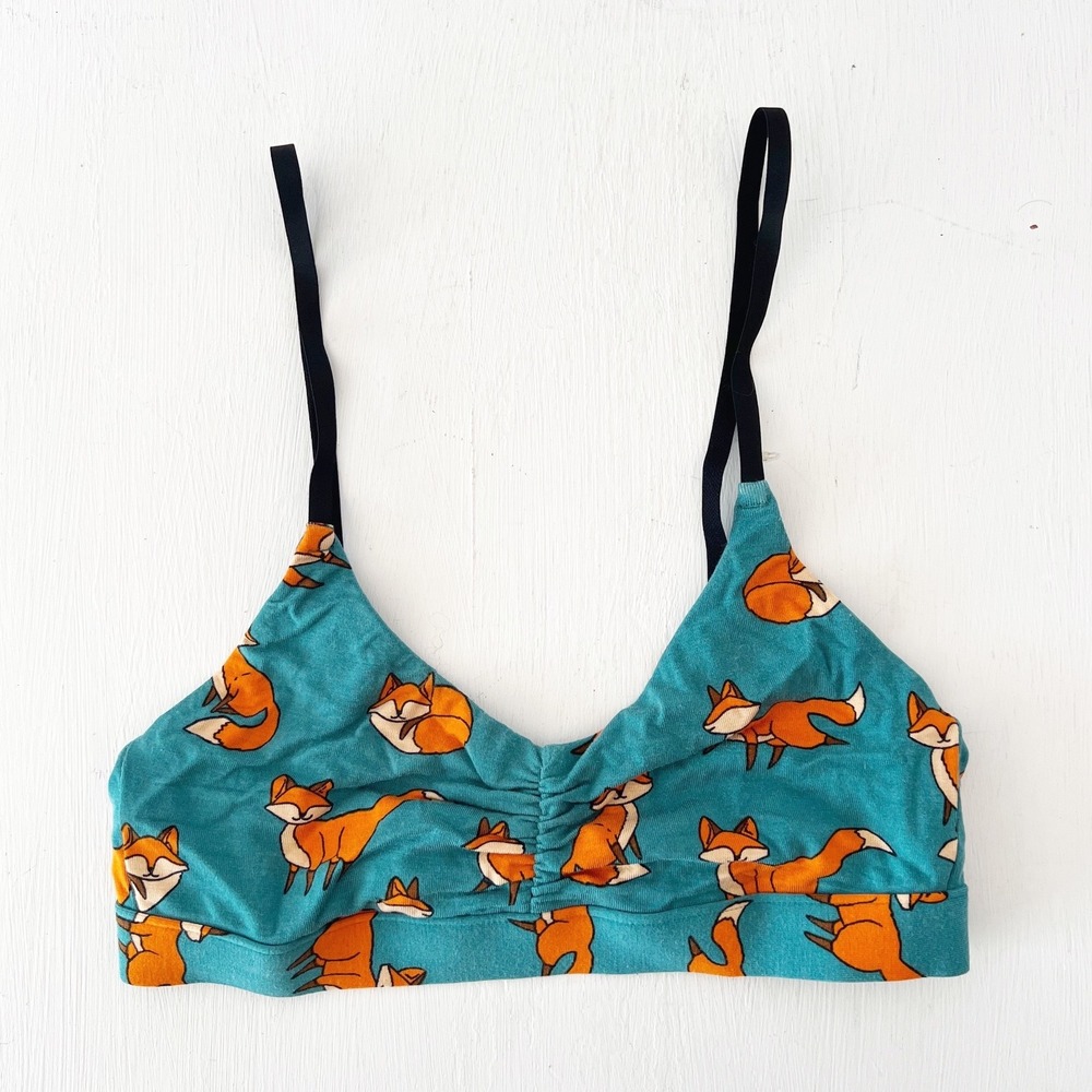 MeUndies Bralette Teal‎ Fox Print Wireless XS Soft Woodland Whimsical Cute Girls